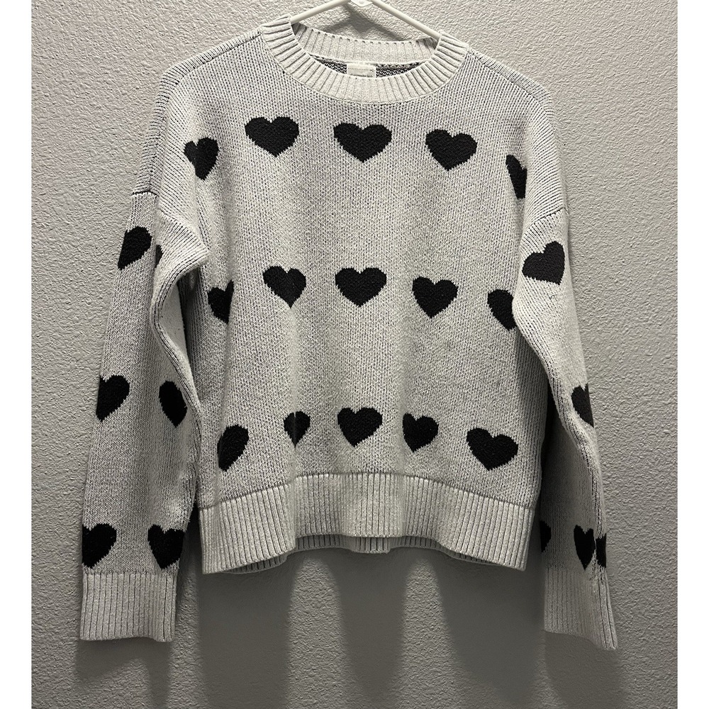 Abercrombie & Fitch Kids Heart Pattern Crew Sweater Size 15/16 White Fall Winter